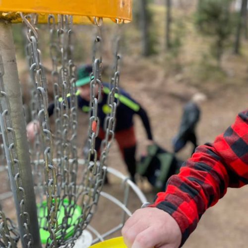 Den første aktiviteter - Tur gik til Momhøje, hvor børn kan lege i naturlegeplads mens andre, der vil gerne prøve discgolf.